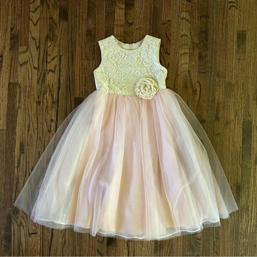 JJ's House Flower Girl Dress in Pink Tulle and Ivory Lace - Size 5 - NWT